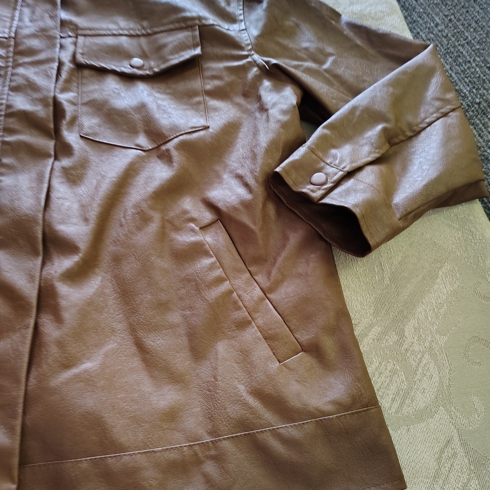 Princess Polly Brown Faux Leather Overshirt Jacket - Picture 7 of 7
